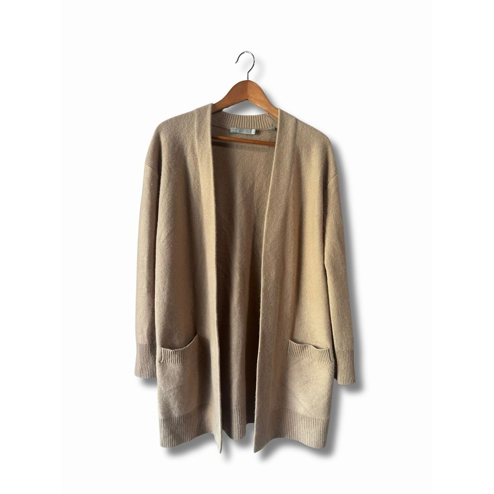 Vince 100% Cashmere Open Front Cardigan Sweater Camel Tan XS Quiet Luxury
